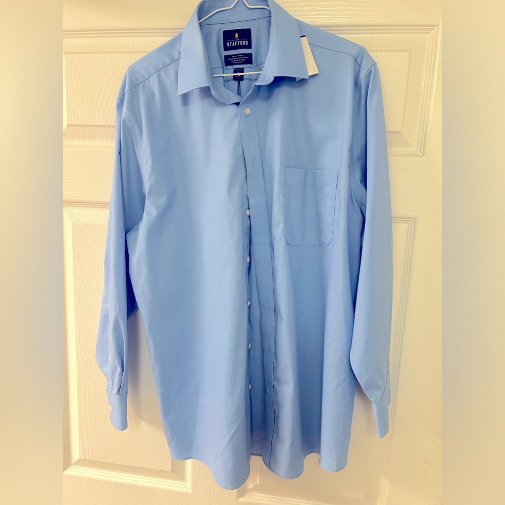 Stafford shirt for men long sleeve size Large 16-16 1/2 Regular fit Blue
